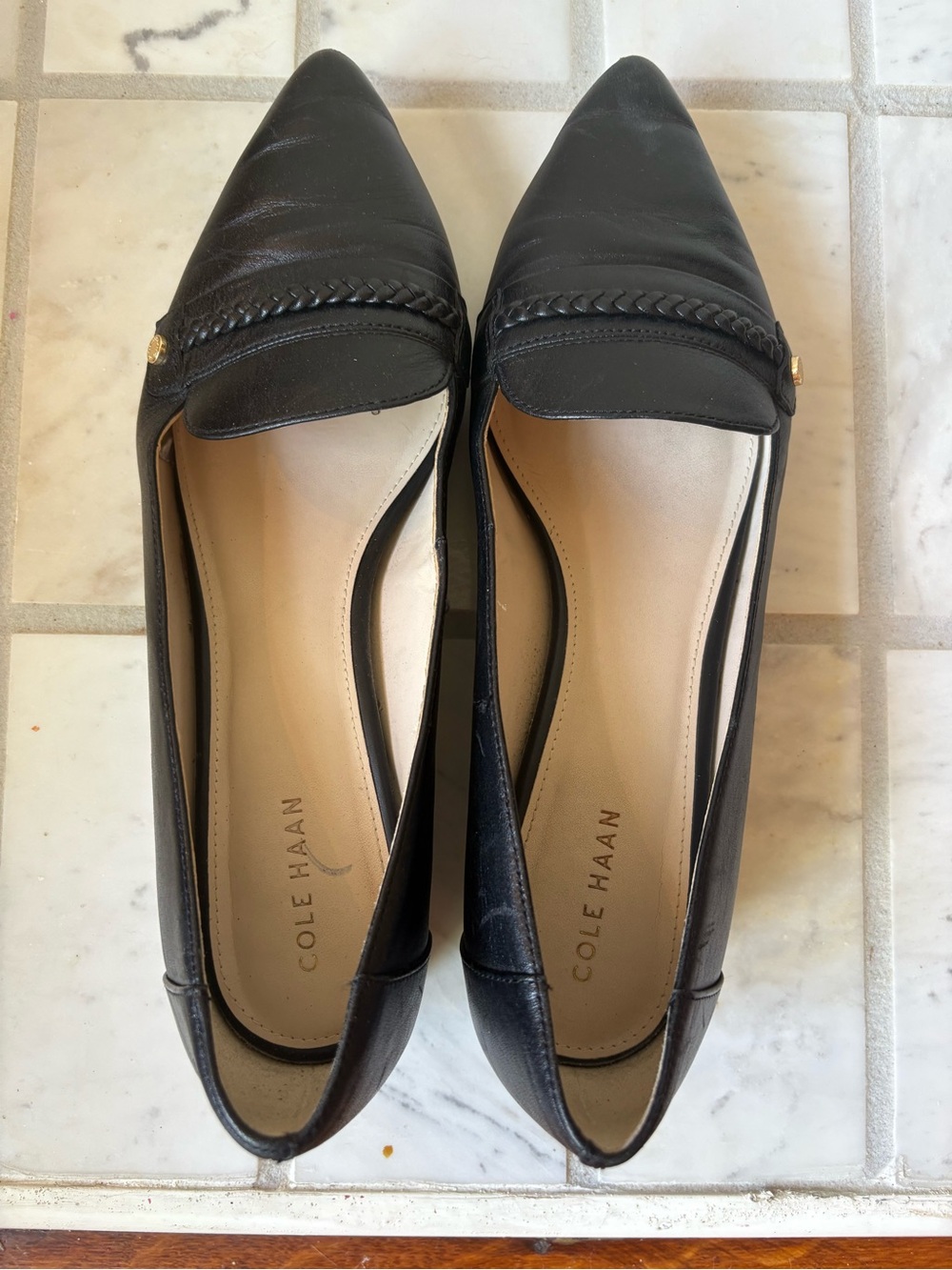 Cole Haan Black Pointed Braided-Trim Loafers